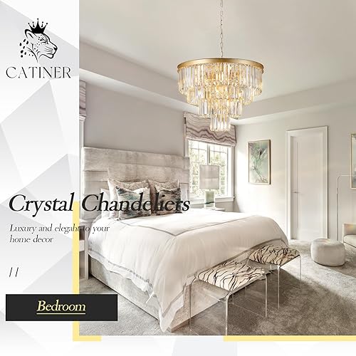 Miniatura 4 de Candelabros de cristal dorado de 24 pulgadas, modernos candelabros grandes de lujo de 4 niveles, 12 luces K9, lámpara colgante de techo redonda de