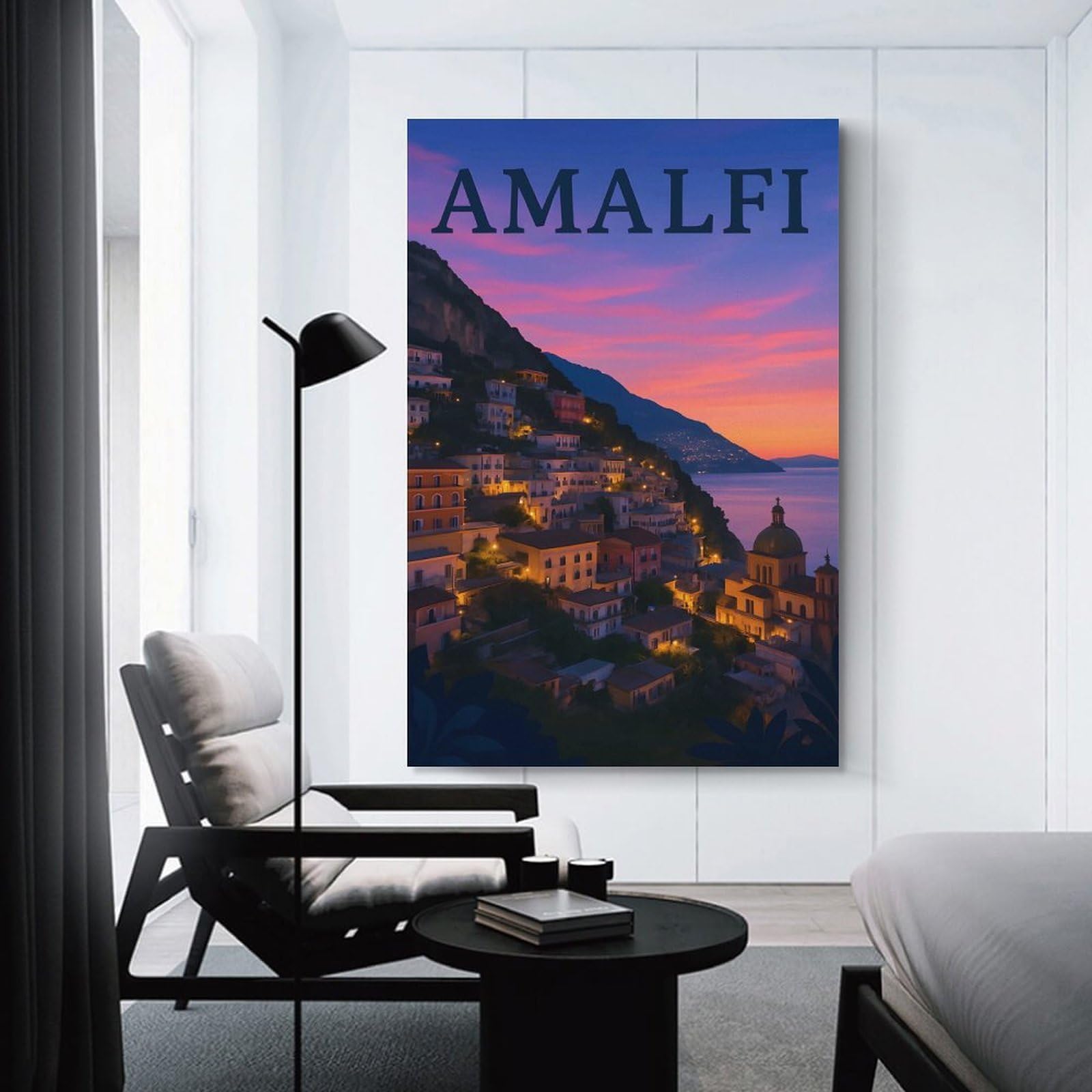 Junmoney Wall Art Print Amalfi Coast at Sunset(2), 24x36inch(60x90cm), for Bedrooms, Workspaces And Everyday Interiors, Stylish Home Artwork for Focal Walls