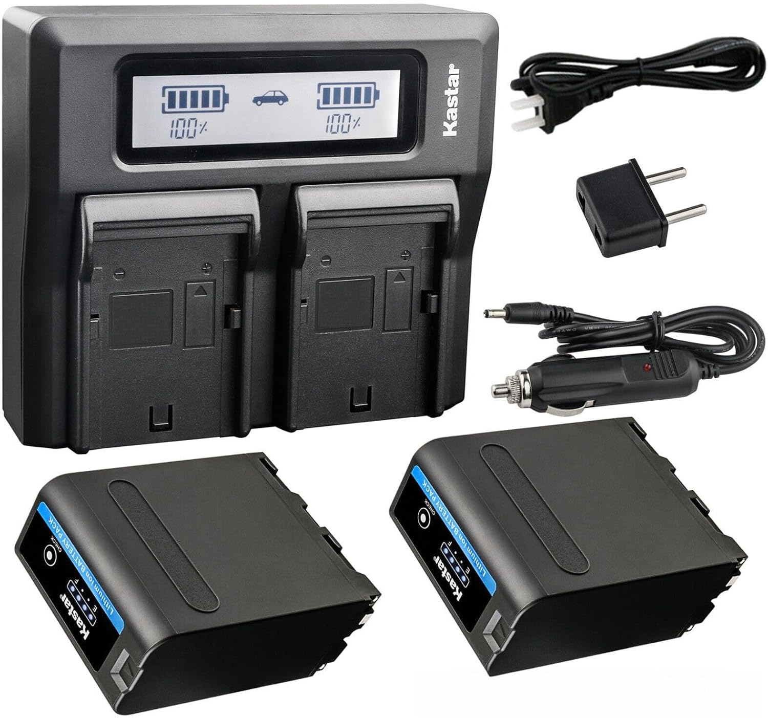 Kastar 2 Pack Battery and LCD Dual Fast Charger for Sony NP-F990 Pro NP-F970 CCD-TR415 CCD-TR416 CCD-TR425 CCD-TR427 CCD-TR500 CCD-TR511 CCD-TR512 CCD-TR515 CCD-TR516 CCD-TR517 CCD-TR555 TR57 CCD-TR67