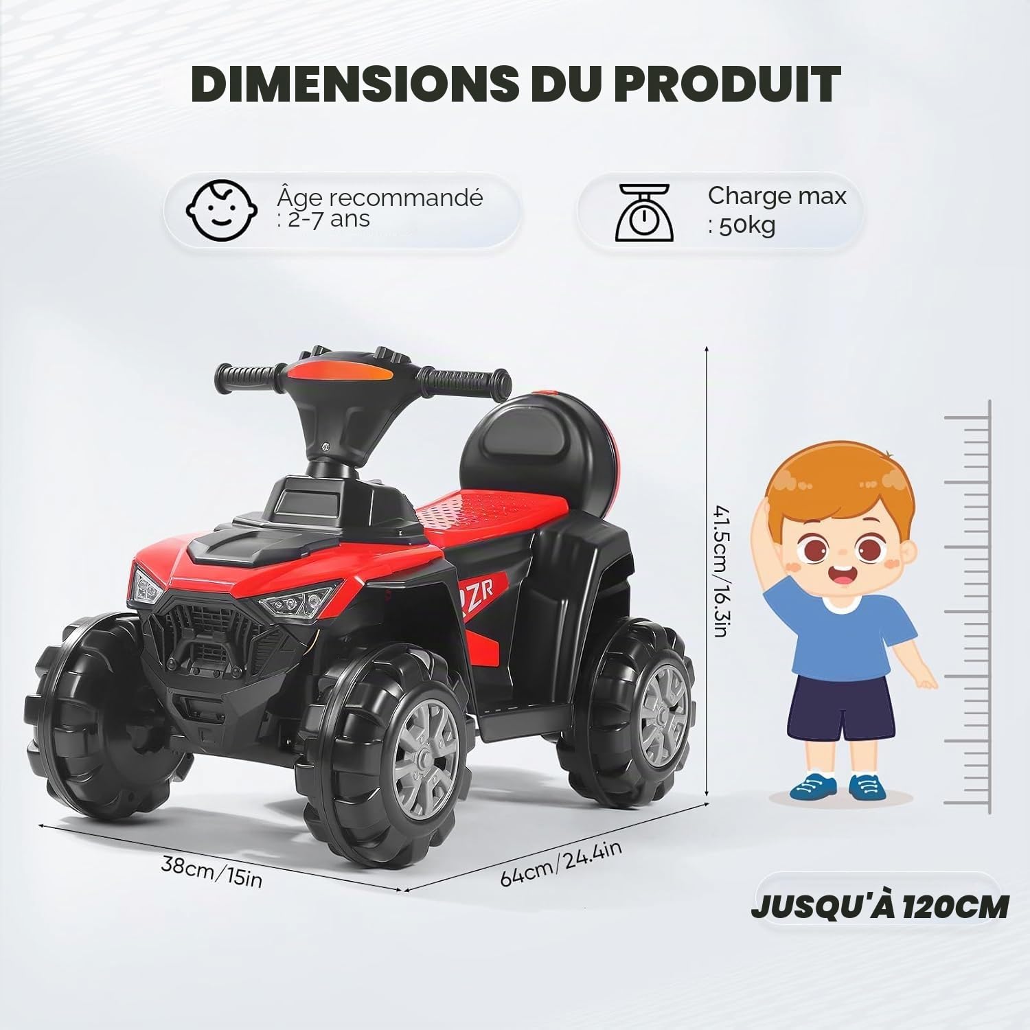 Quad électrique Enfant 6V, Voiture électrique Enfants 2 Moteurs 2 Vitesses 3-6 km/h, phares LED, klaxon, pour Enfant de 1 à 3Ans,avec Compartiment de Rangement