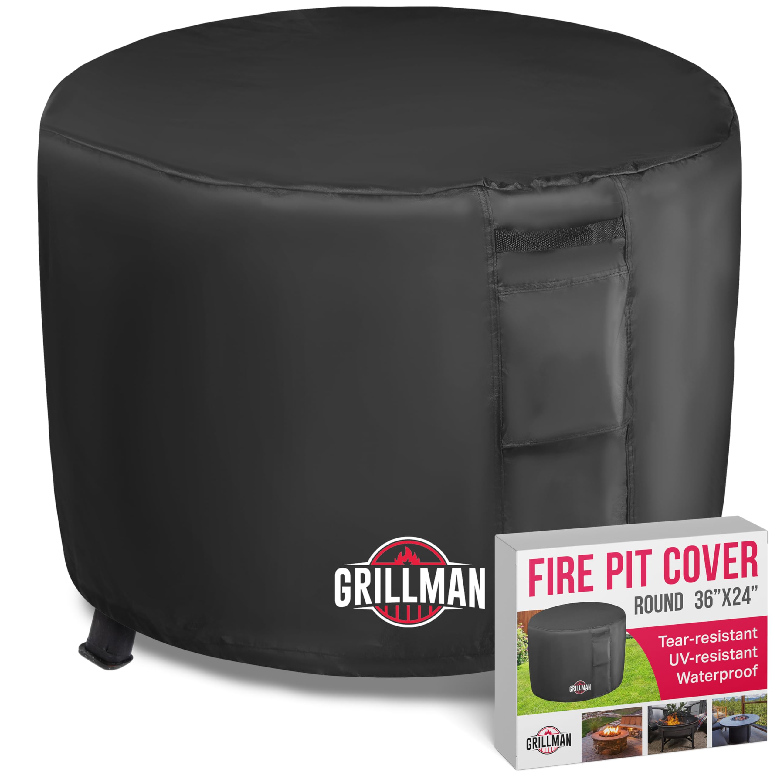 Heavy Duty Fire Pit Cover – Fits 36x24in Round Gas Fire Pit – Waterproof, Wind-Resistant 600D Polyester Outdoor Cover with Buckles & Elastic Hem – Durable Firepit Protection for All Seasons