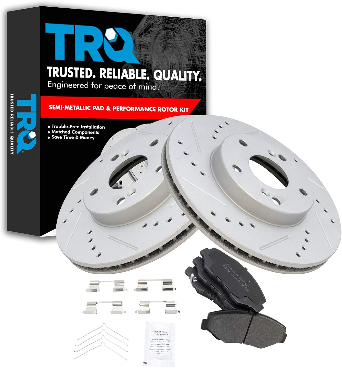 TRQ Performance Drilled Slotted Rotor Metallic Pad Front Kit for Element