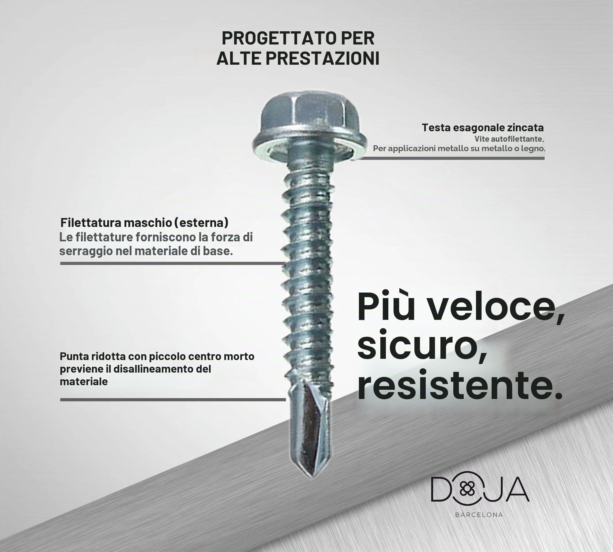 DOJA Industrial | Viti Autofilettanti Testa Esagonale Senza Rondella | Misura: 6,3 x 30 | 100 Pezzi | Zincato | Uso: Lastre Ondulate, Lamiera Tetto | Compatibile: Ferro, Alluminio, Legno, Acciaio
