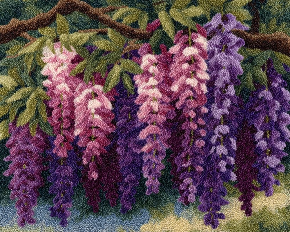 Kitquiver Latch Hook Rug Kits for Adults Wisteria Flowers DIY with Printed Canvas Crochet Yarn Handmade Embroidery Crafts Crochet for Home Decoration 23X35In