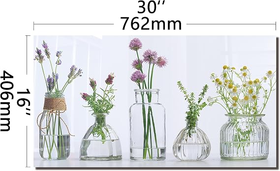 DAIFURONGE Tempered Glass Backsplash, Flowers and Vase, 30x16 | For Kitchen