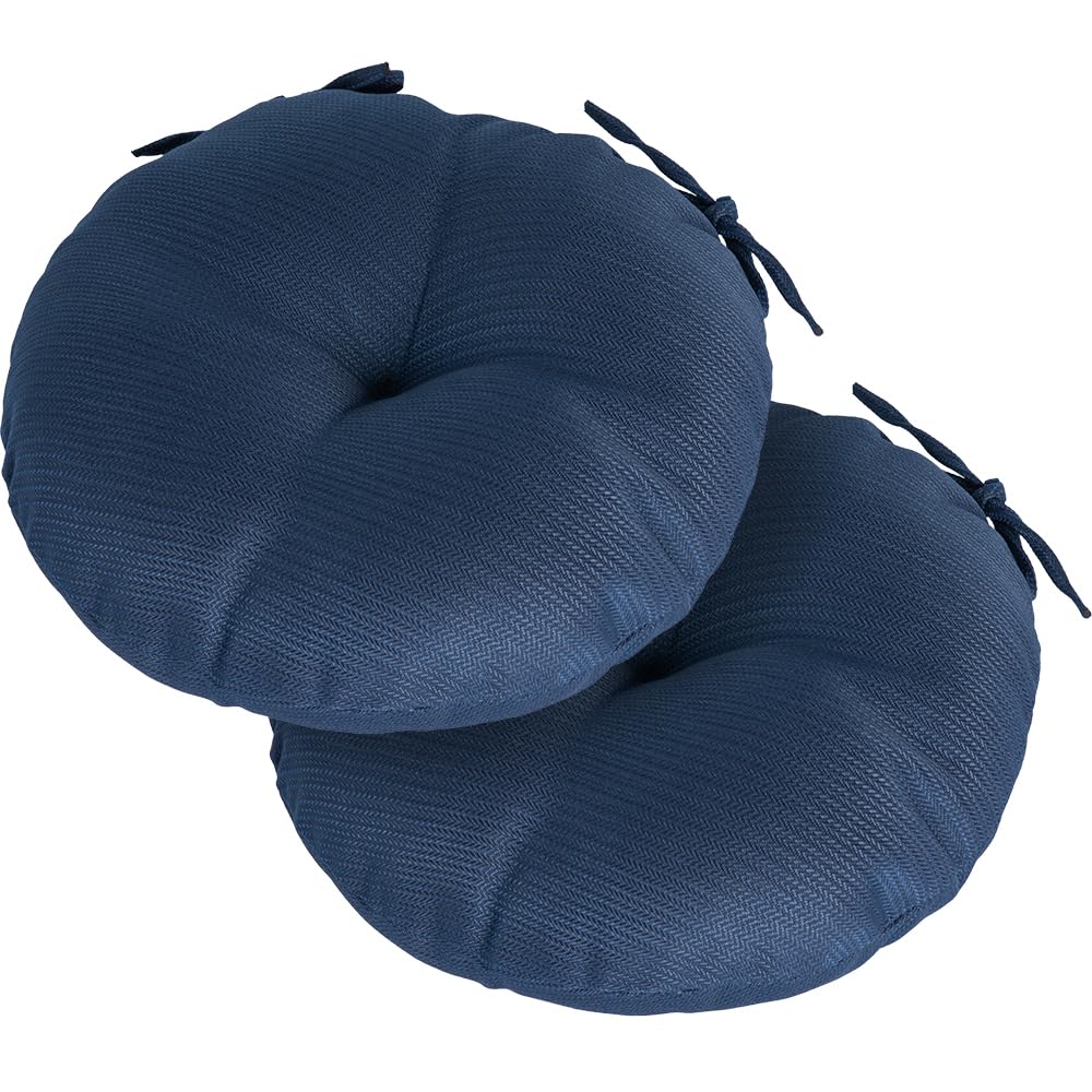 Outdoor 15"x15"x4" Round Bistro Seat Cushions with Ties Set of 2, Tufted Waterproof Patio Floor Chair Pads for Home Garden Balcony Kitchen Office Porch, Navy