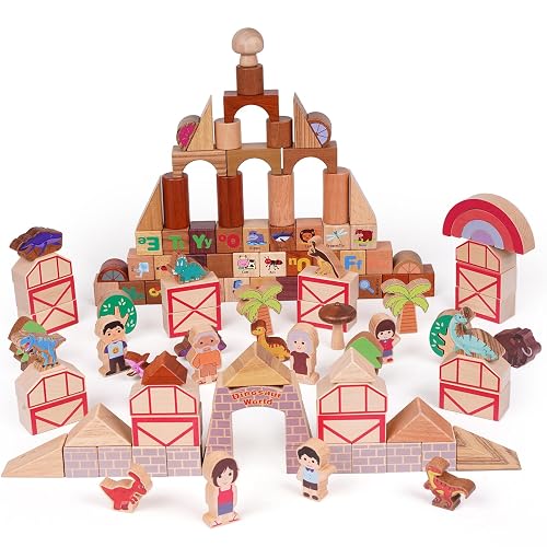 145-Piece Wooden Building Blocks Set –Dinosaur Park –Montessori Educational Construction