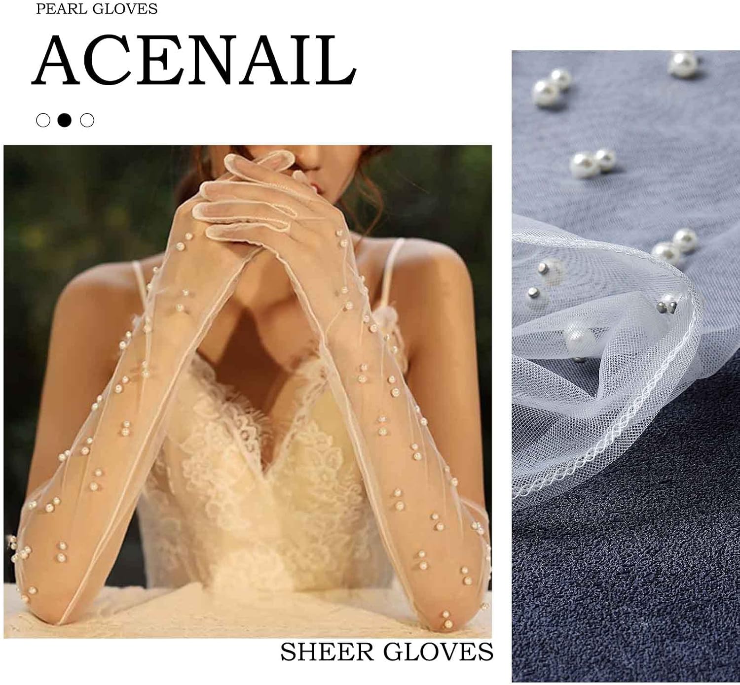 Acenail Pearl Women’s Wedding Gloves Long Tulle White Finger Lace 20s Opera Evening Party Sheer Gloves for Brides