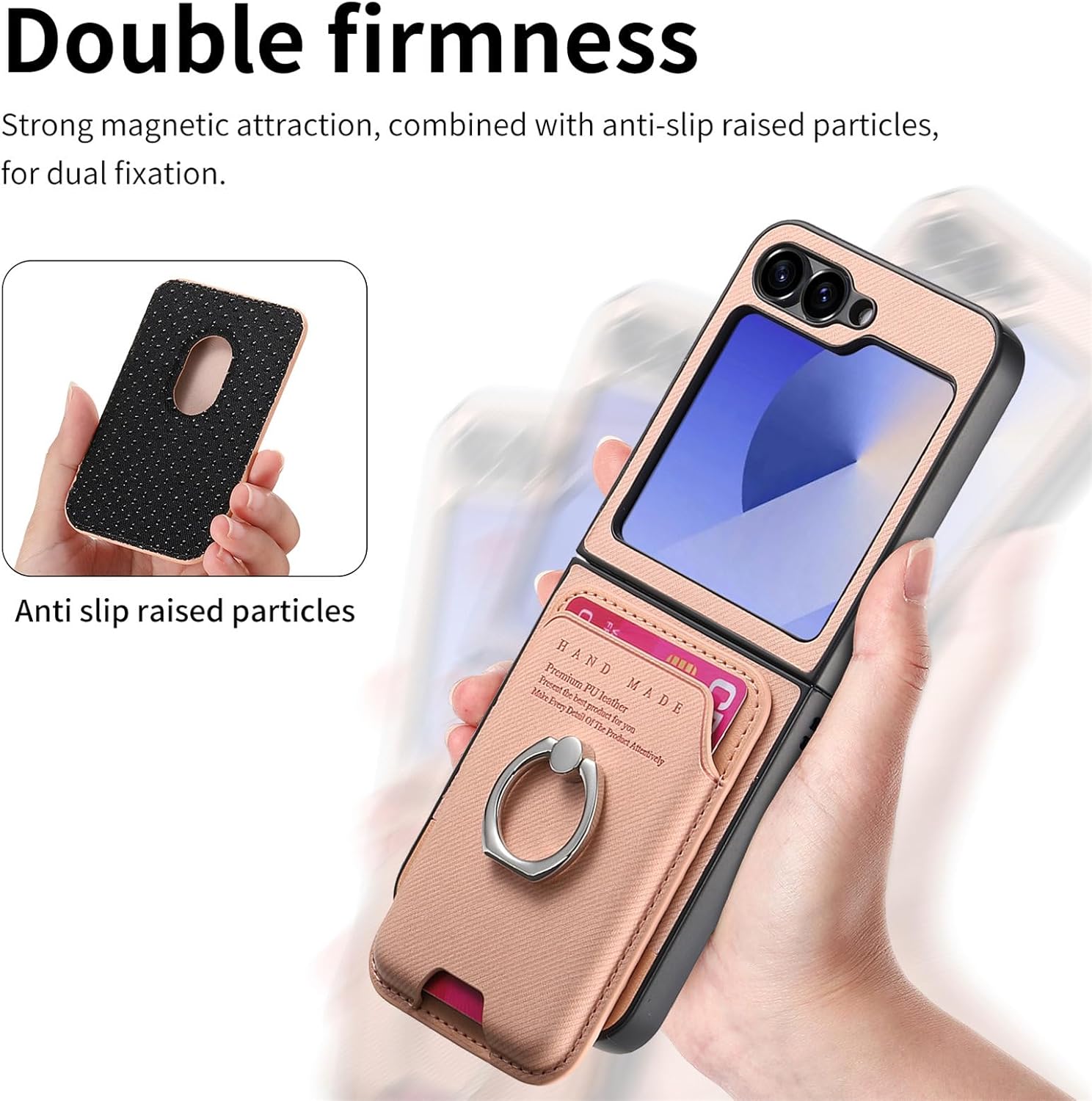 Asuwish Compatible with Samsung Galaxy Z Flip 5 5G 2023 Wallet Case and Detachable Card Holder Slot Magnetic Back Protective Case Ring Stand Kickstand Phone Cover for ZFlip5 Z5 G Flip5 Women Men Pink
