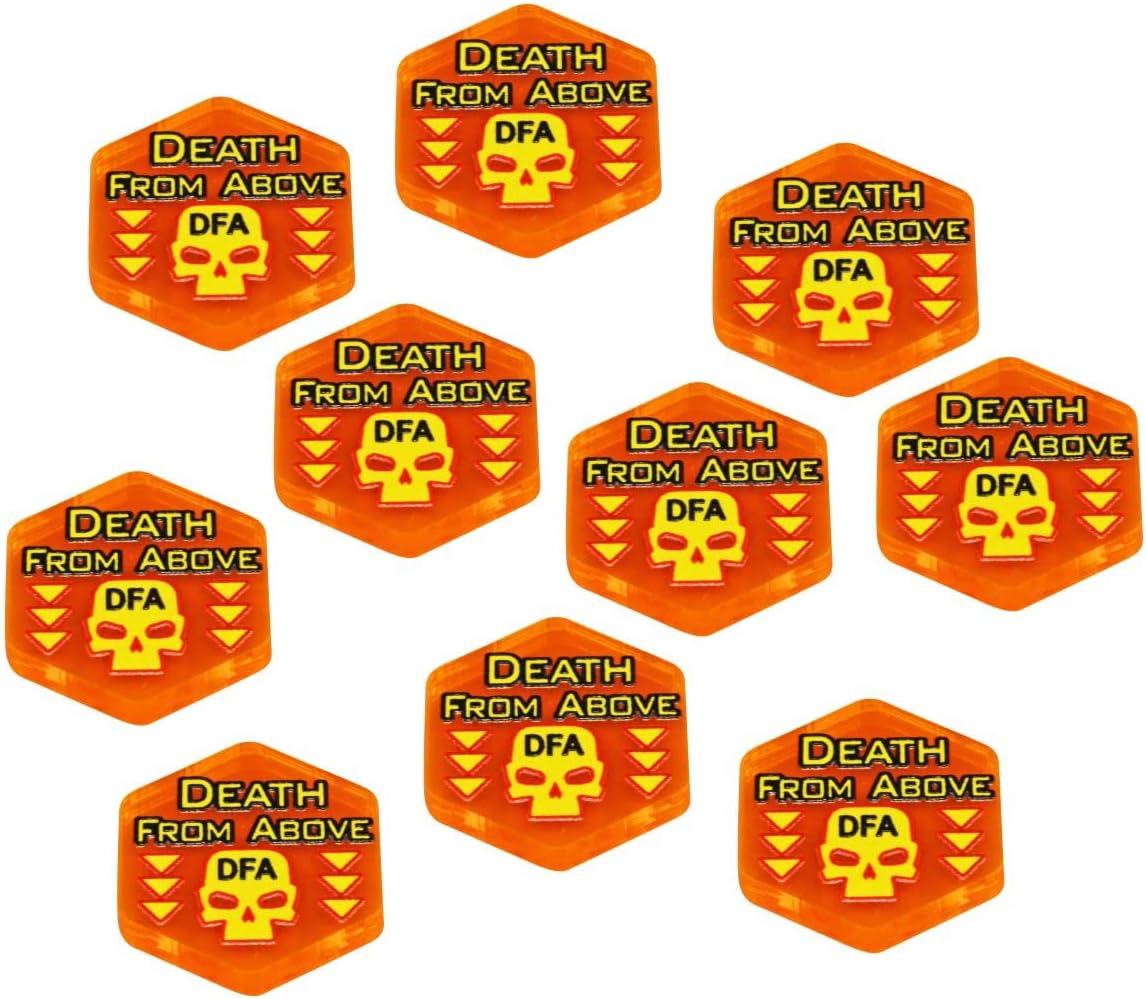 LITKO Death from Above Tokens | DFA Attack Markers | 18mm, Set of 10 | Compatible with Classic BattleTech, BattleForce & Alpha Strike | Fluorescent Orange