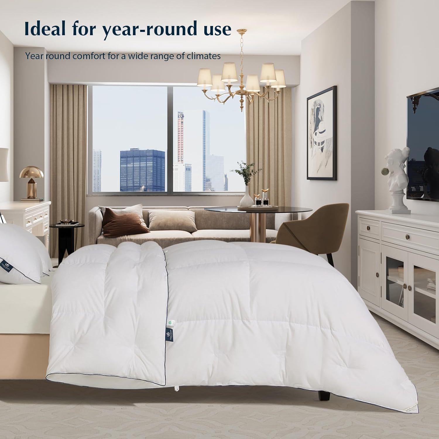 Pacific Coast Queen Comforter, White Goose Down Bed Comforter Queen Size,All Season Ultra Soft 100% Cotton Luxury Hotel Duvet Insert, 90"x90" - Image 8