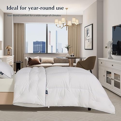 Miniatura 8 de PACIFIC COAST Edredón Queen de plumón de ganso blanco, para todas las estaciones, ultra suave, 100% algodón, relleno de edredón de hotel de lujo, 90