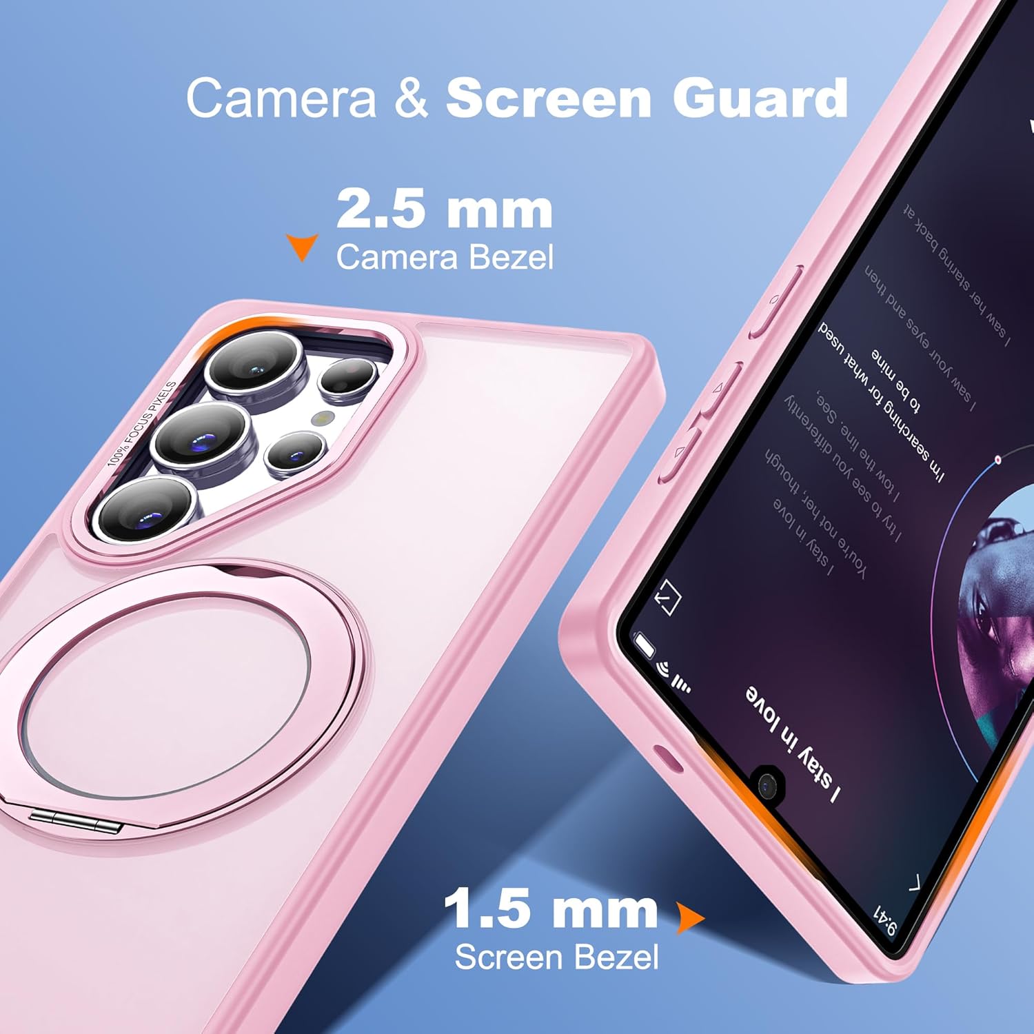 for Samsung Galaxy S25 Ultra Case with 360°Rotatable Magnetic Ring Stand Compatible with Mag-Safe Military Protection Shockproof Matte Translucent Phone Cases for S25 Ultra 6.9",Pink - Image 7