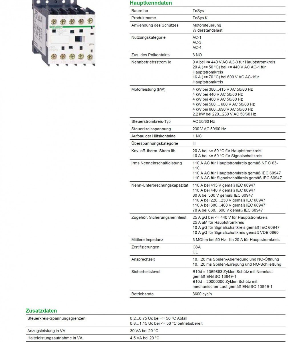 MINICONT. K TRIP. 9A 230V 50/60 HZ