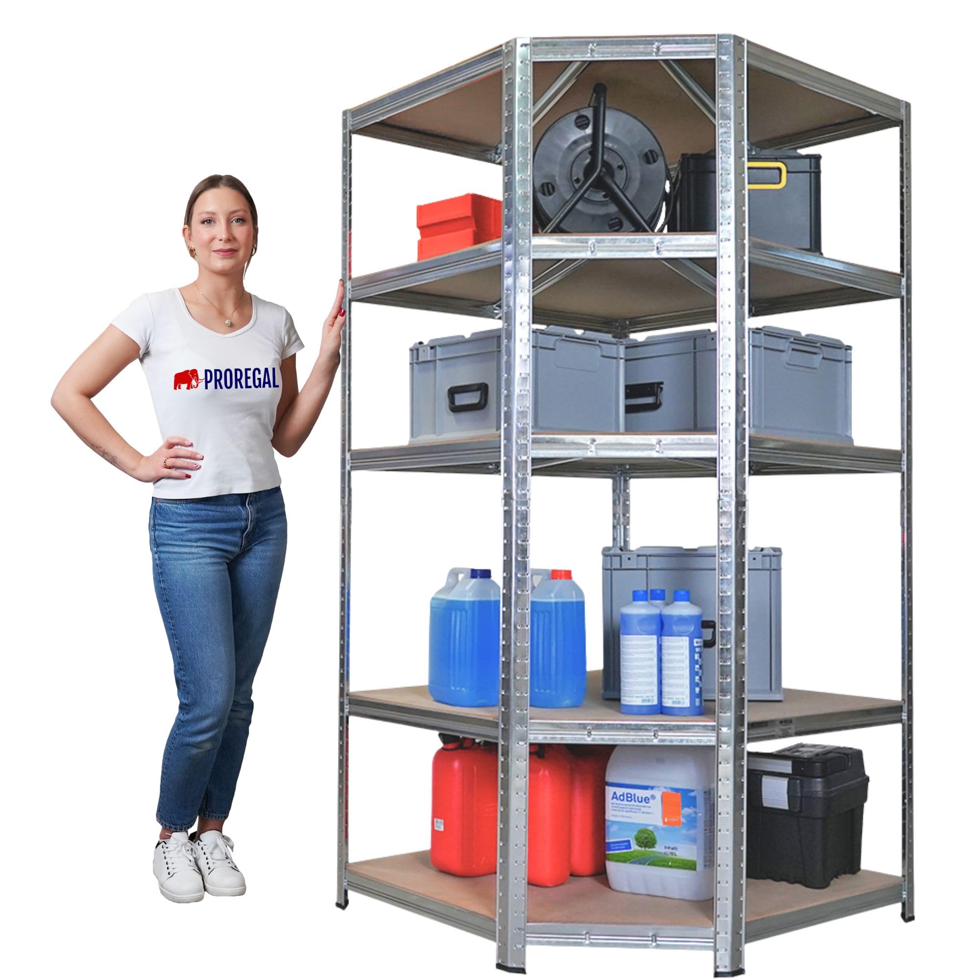 PROREGAL Etagère d'angle Ragnar | HxlxP 180x90x60cm | Charge Totale de 875kg | Galvanisée | Étagère de Cave, étagère enfichable