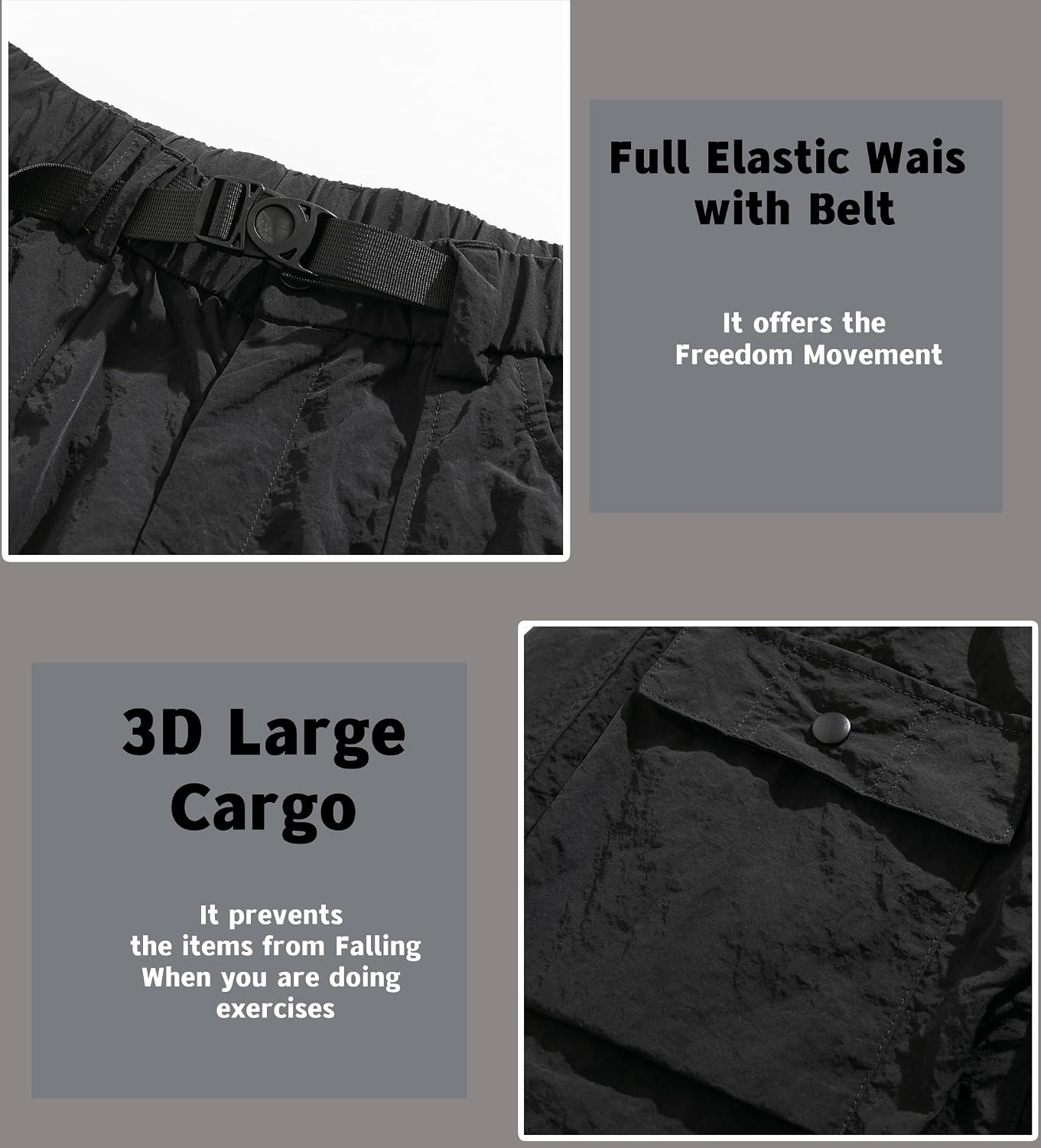 Mens Hiking Cargo Shorts Lightweight Outdoor Quick Dry Water Resistant Fishing Tactical Shorts with Belt