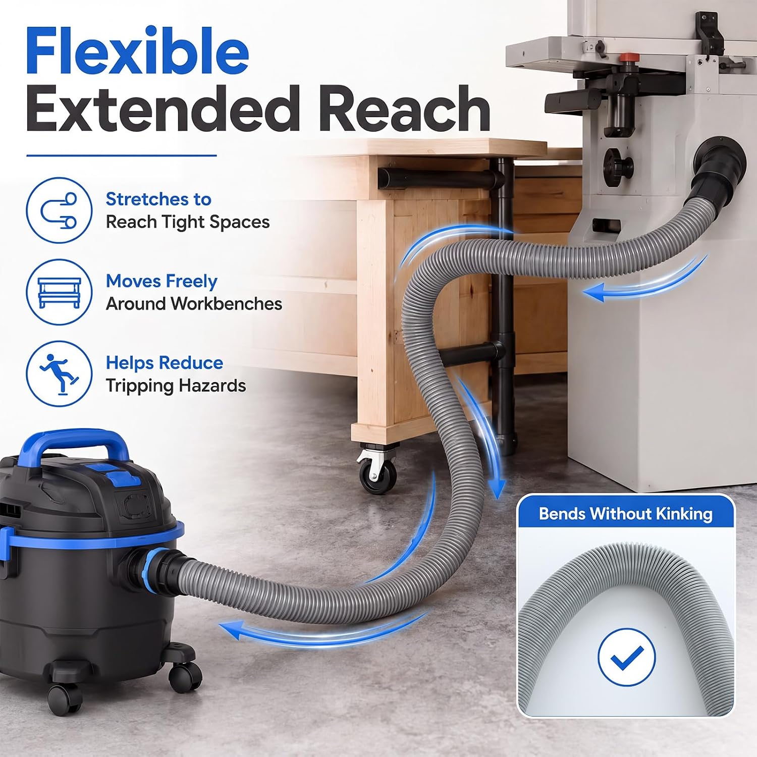 10 FT Vacuums Hose Tool Kit 1-1/4" with 6 Expanded Vacuum Adapters | Dust Collection Hose Kit, Universal Fit for Home & Shop Vacuums, Multi-Brand Adapter Set for Woodworking Power Tools/Sander