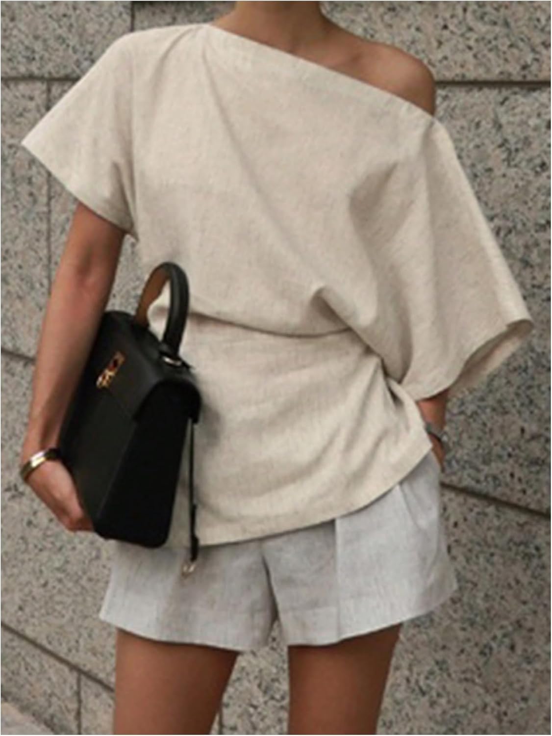 MakeMeChic Women's Summer Asymmetrical Tops Dolman Sleeve Blouse One Shoulder Split Hem Dressy Blouse Shirt - Image 2