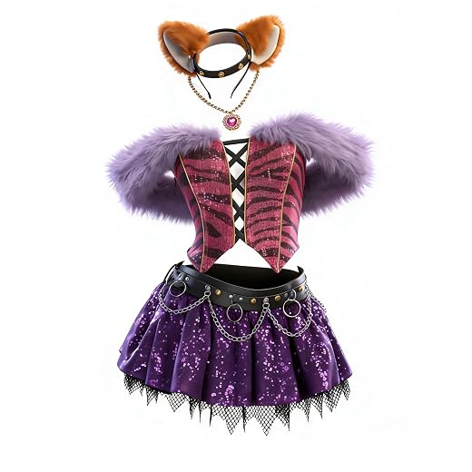 MEOWCOS Wolf-Style Cosplay Outfit Set Gothic Crop Top Mini Skirt Set with Choker Necklace Headband Belt Gloves