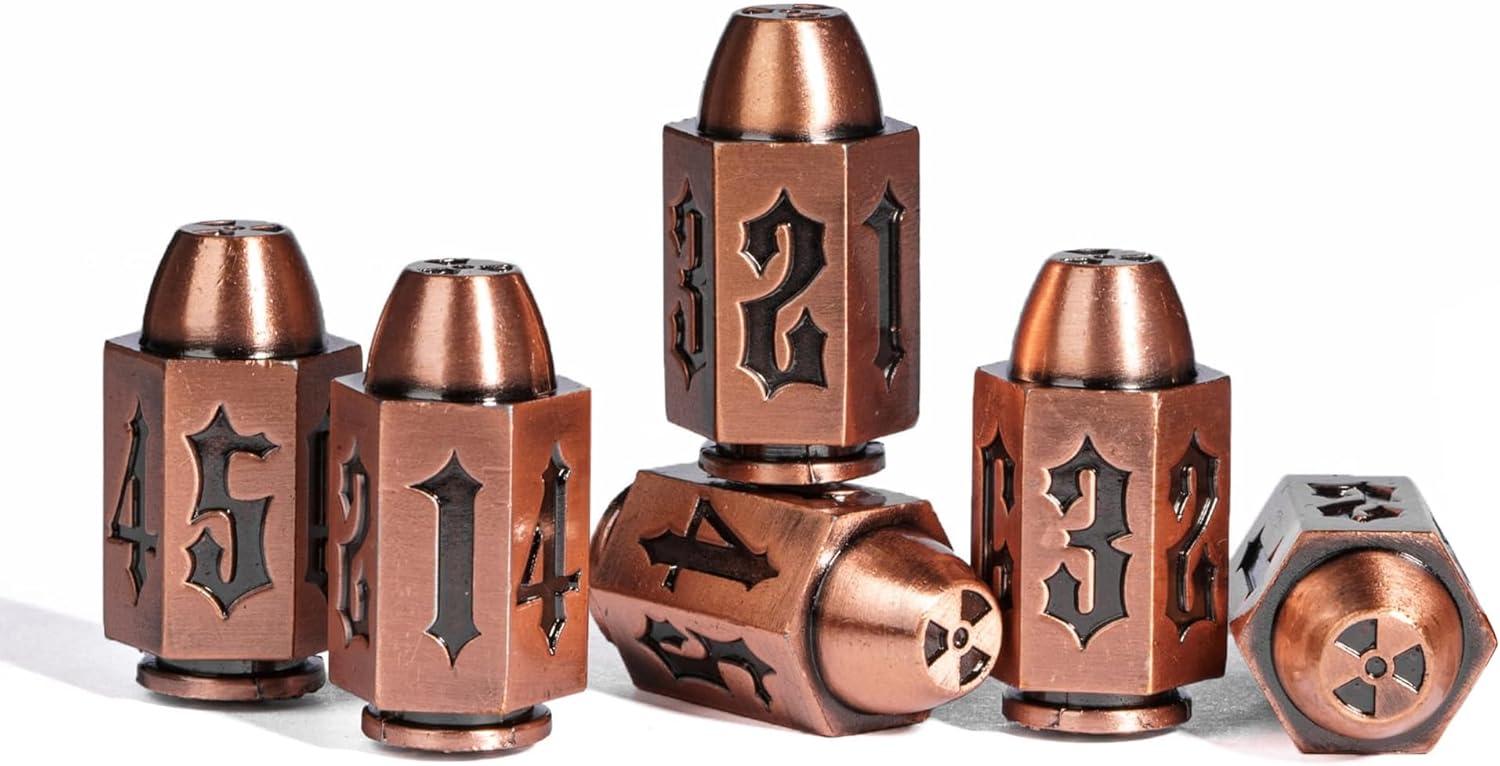 Bullet Dice Set of 6 Pieces D6 Dices, 6 Sized Die for Dungeons and Dragons Role Playing Games/DND Accessories Gifts.(Ancient Copper)