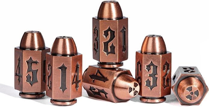 Bullet Dice Set of 6 Pieces D6 Dices, 6 Sized Die for Dungeons and Dragons Role Playing Games/DND Accessories Gifts.Ancient Copper
