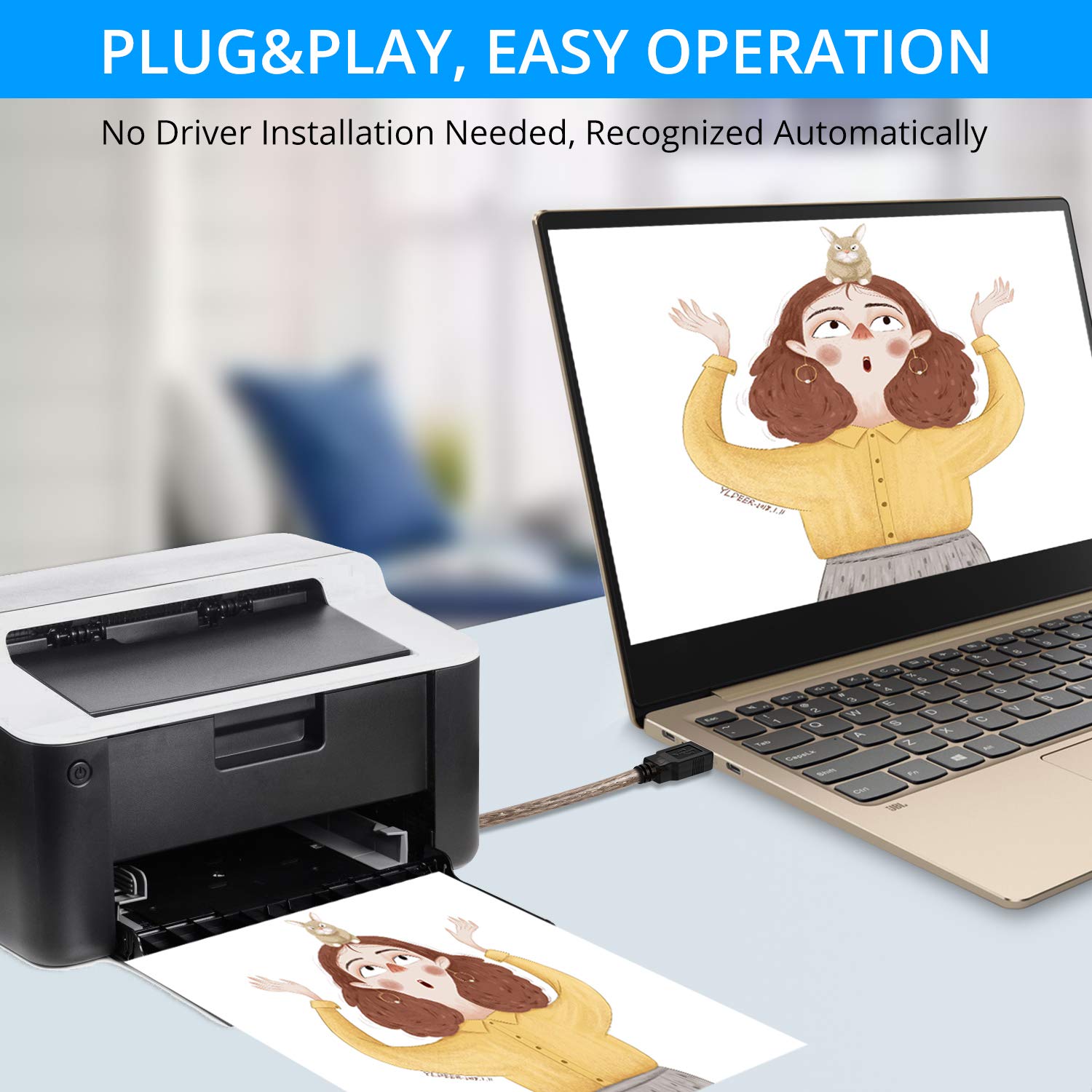 LDKCOK Active USB 2.0 Printer Cable 50ft - A-Male to B-Male High Speed Printer/Scanner/Repeater Cable for HP, Canon, Lexmark, Epson, Dell, Samsung etc (50FT/15M) 50FT Black image 6 of 7 B076BWVC8F