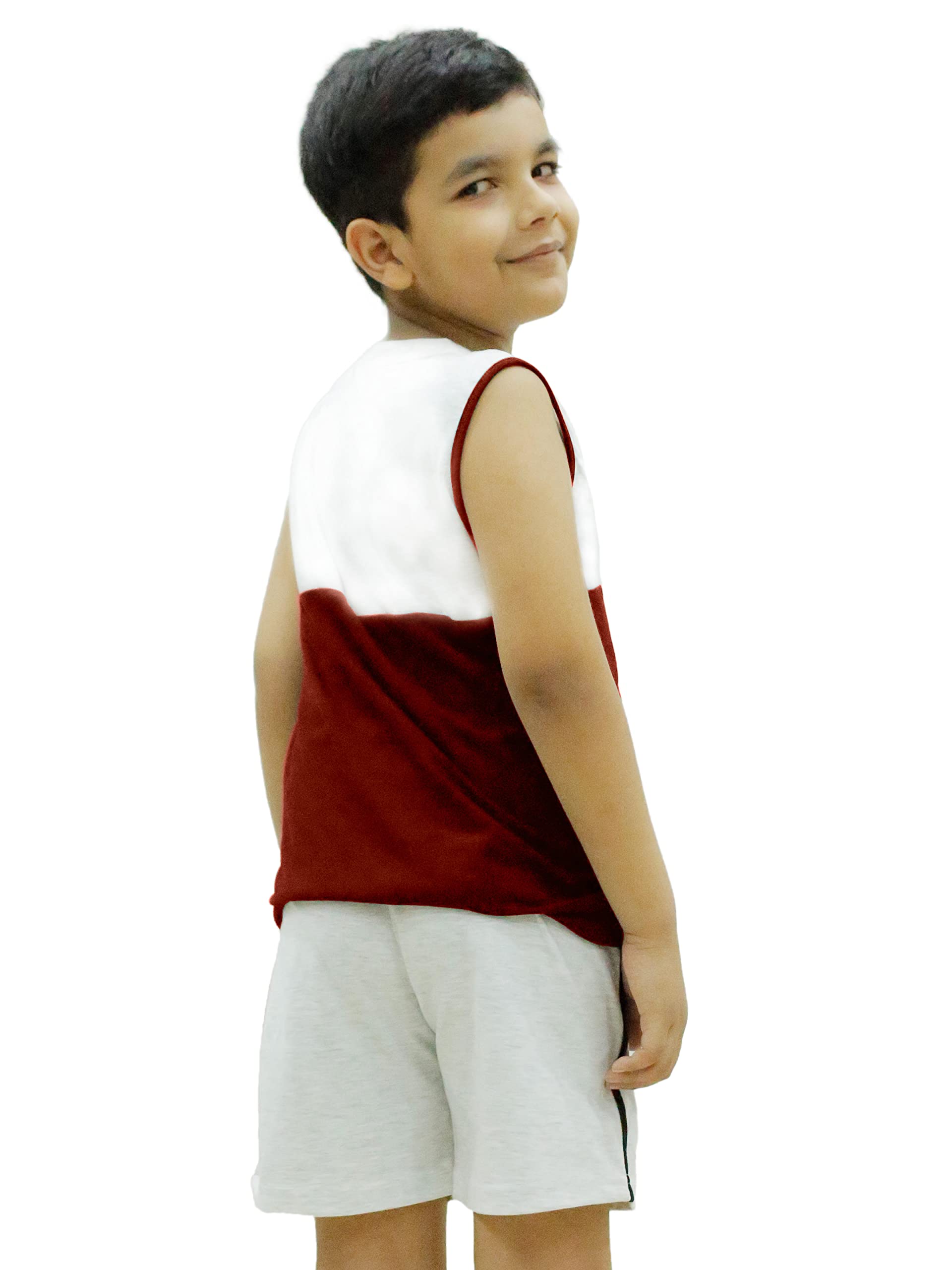 Chombooka Boys Sleeveless Cotton T-Shirts Maroon (4 Years-5 Years)-Maroon (Boys_Vest_White+Maroon4_bzr)