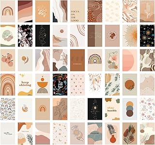 CodersParadise Boho Wall Collage Kit for Room | 54 Premium 4x6 Peach Beige Posters | Bohemian Wall Décor for Bedroom, Dorm & Office | Aesthetic Photo Wall Cards | Thick Cardstock Prints + Glue Dots