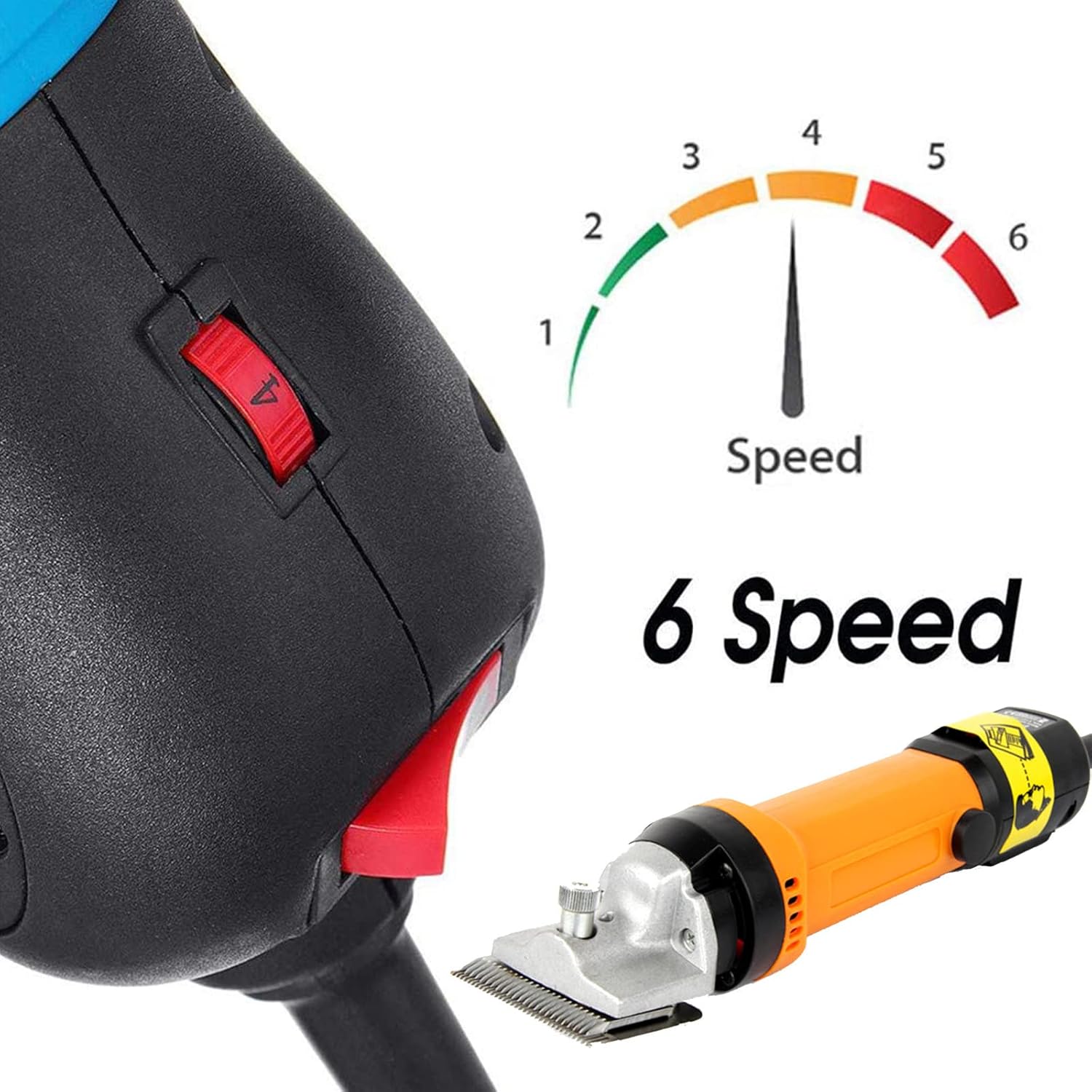 Electric Horse Clippers Professional Haircut Trimmer, 6 Adjustable Speed, Electric Hair Fur Grooming Clippers, Pet Farm Supplies for Shaving Fur Wool in Sheep, Goats, Cattle,Yellow-220V