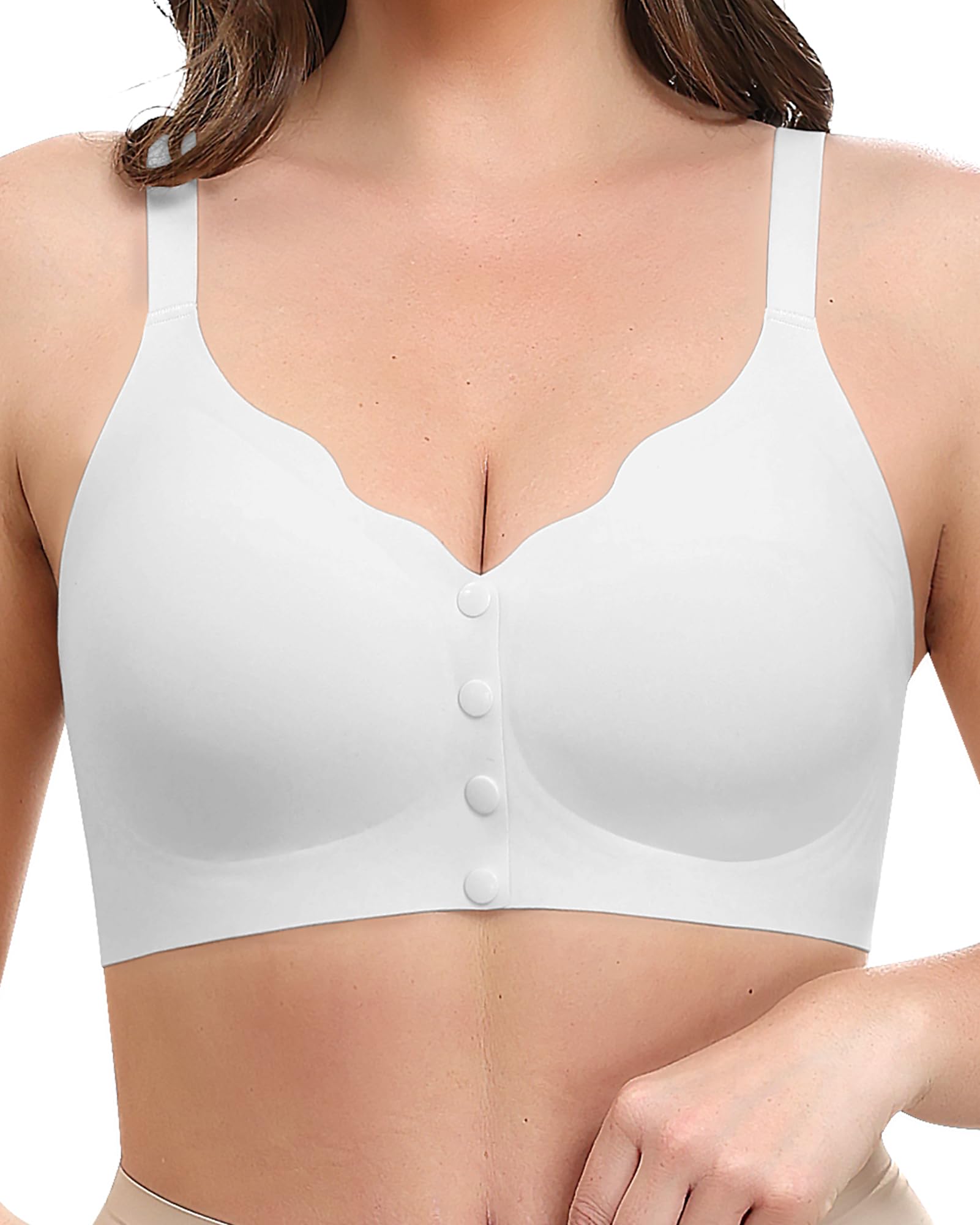Jiuday Vorderverschluss BH Damen ohne Bügel Komfort Nahtloser Leicht Anzuziehen BHS für Still Ältere Menschen Bustier Gepolstert Stütz Seamless Soft Bralette