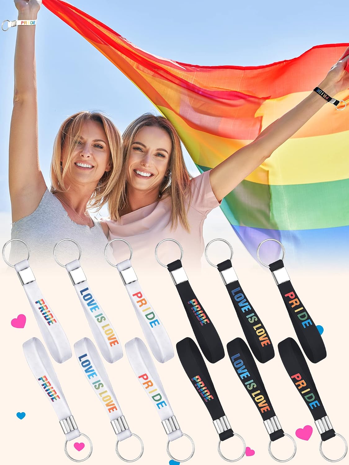Junkin 60 Pcs Rainbow Pride Keychain Bulk Silicone Lgbt Pride Gay Keychain Gifts Lgbtq Keyring Accessories for Women Men Anniversary Lesbian Birthday Pansexual Key Ring Jewelry Gifts