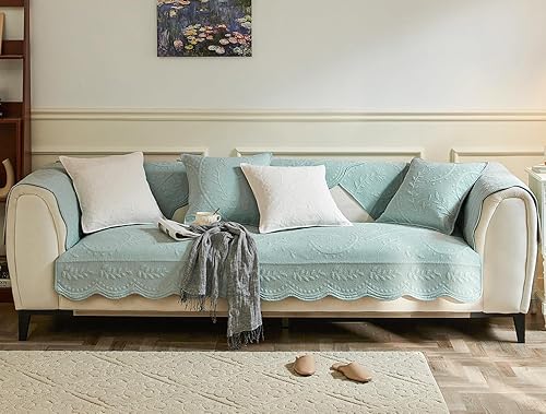 Miniatura 7 de Funda acolchada de algodón con diseño floral de hojas para sofá, casa de campo con bordado rústico, funda suave y antideslizante para sofá,