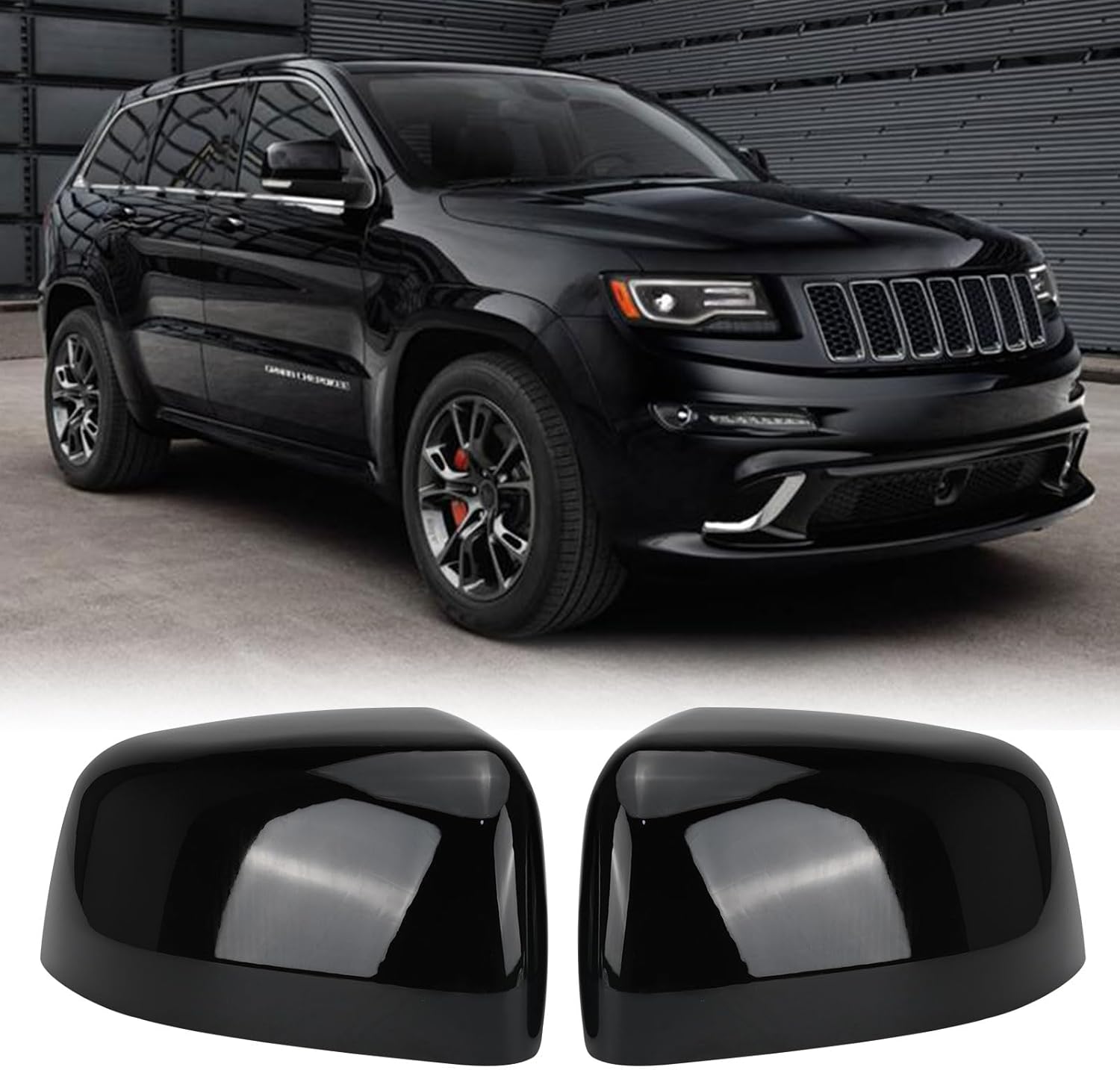 Glossy Black Direct Replacement Mirror Cover for 2011-2021 Jeep Grand Cherokee and 2011-2025 Dodge Durango, Directly Replace Style, Not Sticker Style (Black)