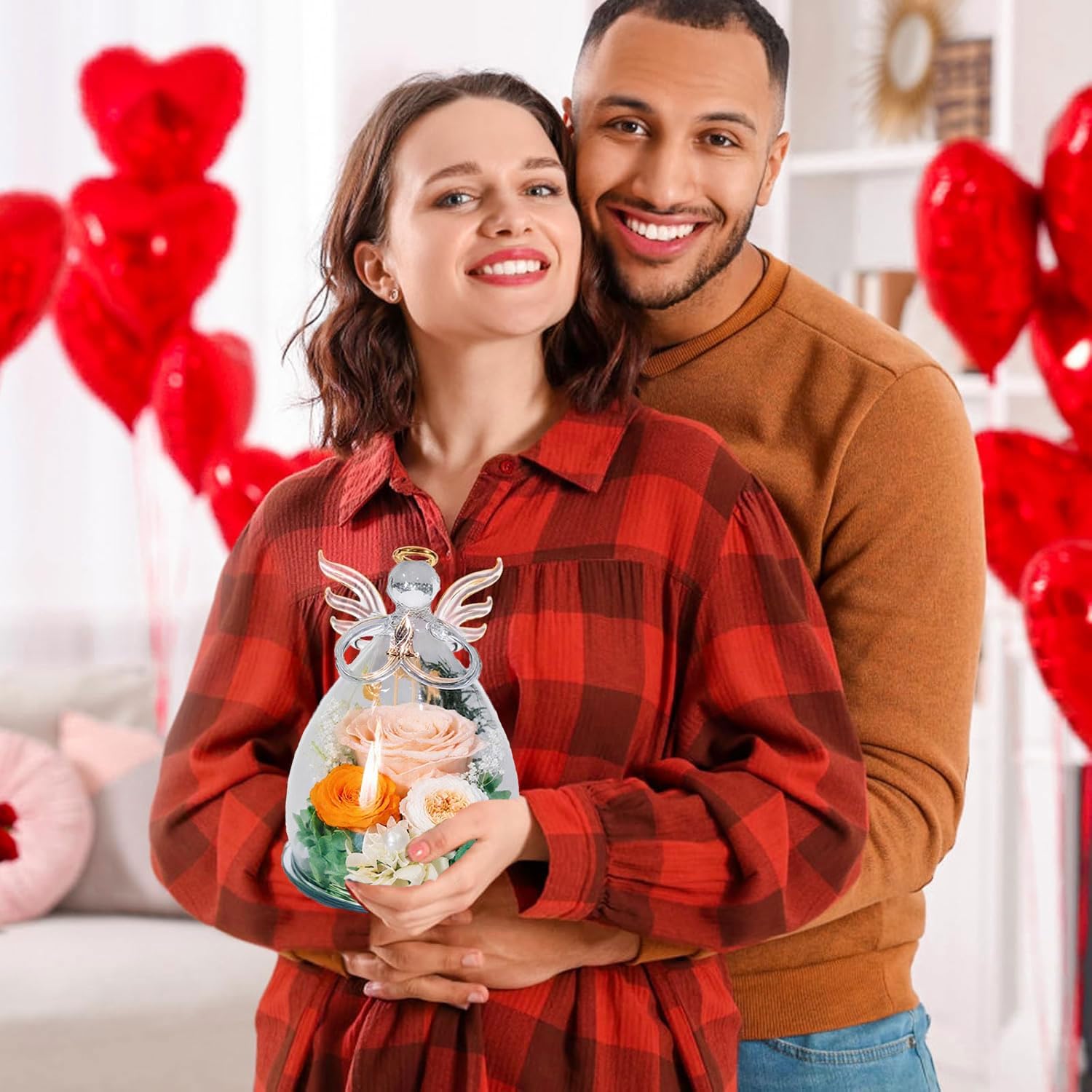 Birthday Thanksgiving Gifts for Women Mom Preserved Roses in Glass Angel Figurines Fresh Flowers for Delivery Forever Flowers Eternal Rose Christmas for Grandma Wife Sister, Not Light - Image 5