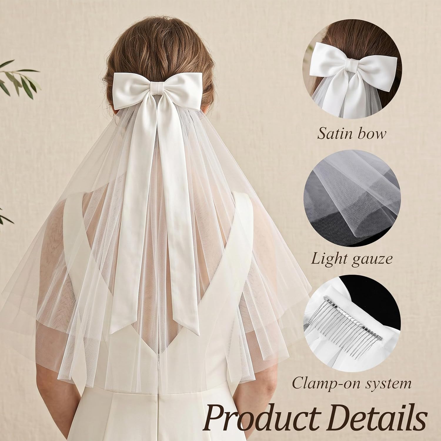 Veil Bridal Bow Bride Veil Short Wedding Hair Bow Veils with Clip Women White Bridal Short Veils Bachelorette Party Decoration for Women