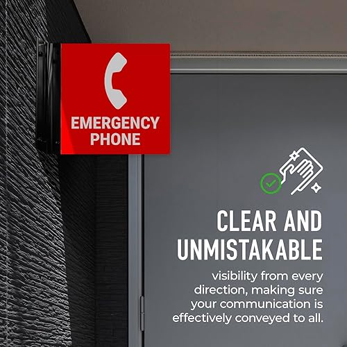Miniatura 10 de Letrero de emergencia para proyectar teléfono, doble cara, 6x6 pulgadas, ACM, con accesorio de níquel cepillado, fabricado en EE. UU