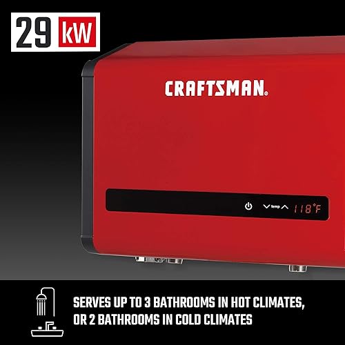 Vista 17 de Craftsman CMXTEPA0036 Calentador de agua eléctrico sin tanque de 36kW 240 voltios 7.3 GPM, color rojo
