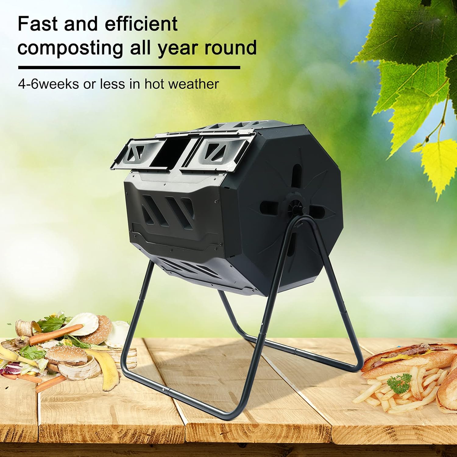 Ochine Dual Chamber Tumbling Composter Large Composting Tumbler 42 Gallon Capacity Composter Dual Chamber Compost Bin Tumbler Outdoor Rotating Compost Tumbler Bin for Garden, Kitchen, and Yard Waste