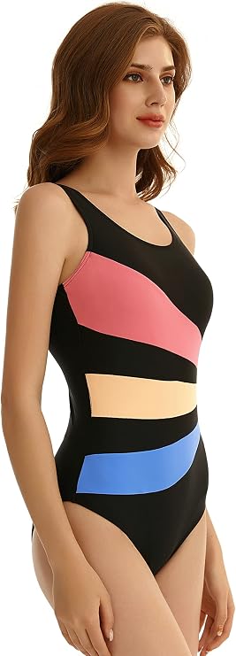 Wonwens Scoopback One Piece Swimsuit with Foam Cups and Tummy Control Plus Size Bathing Suits Vintage Push Up Monokinis
