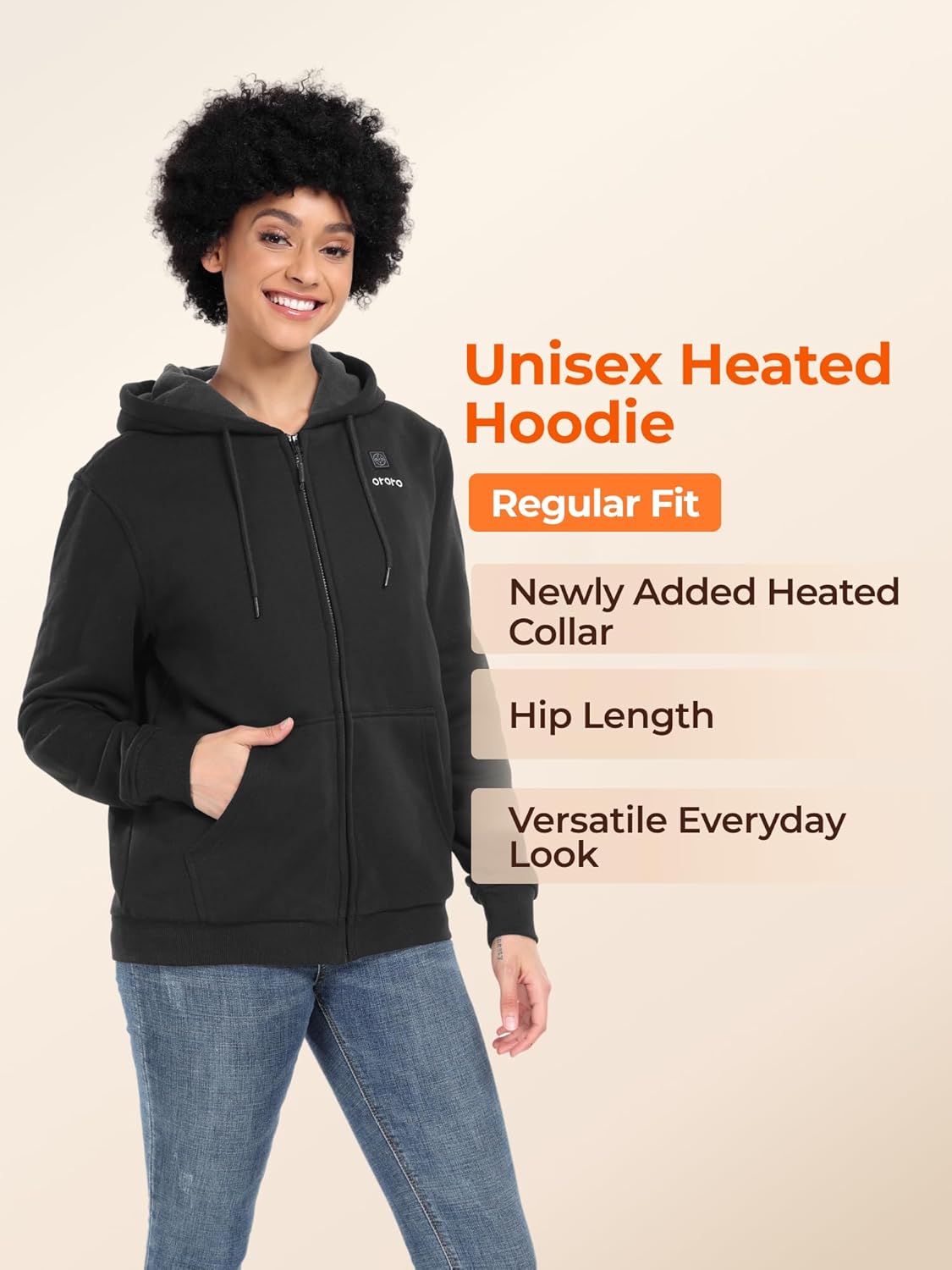 ORORO [Upgraded] 4-Zone Heated Hoodie with Heated Collar, Fleece Full-Zip Heated Sweatshirt Hoodie with Battery - Image 5