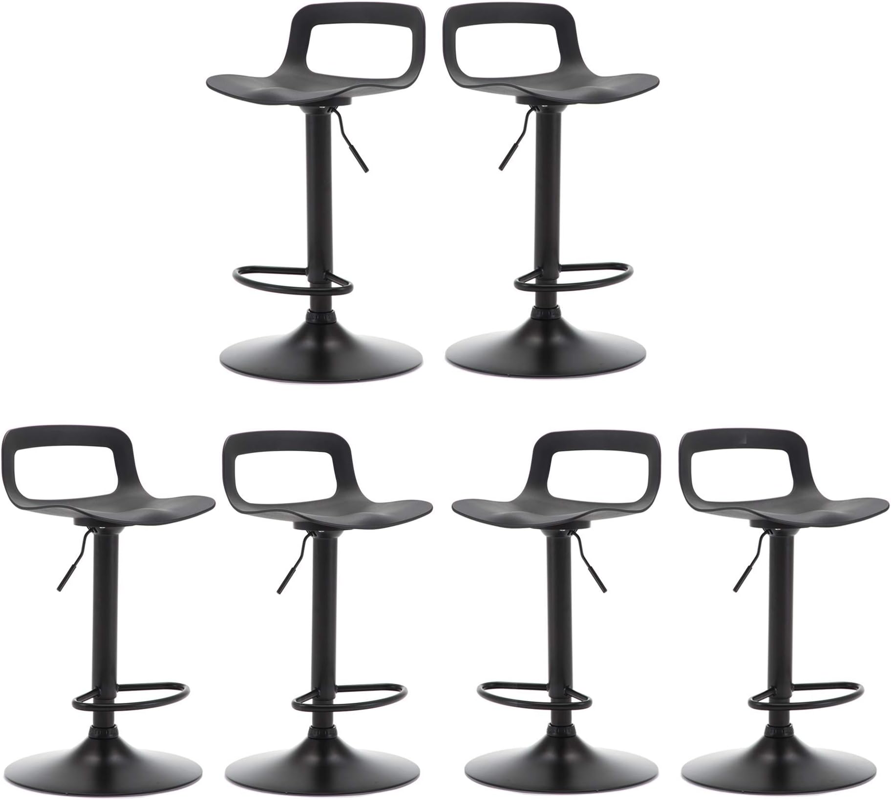thksbought Bar Stools Set of 6, Adjustable Plastic Swivel Barstools,Modern Counter Stools with Open-Back and Footrest,Counter Height Barstools for Bar, Kitchen and Dining Room((Matte Black)