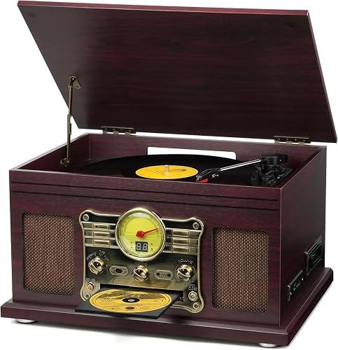 FEKTIK FEKTIK Bluetooth Turntable, 10-in-1 3 Speed Turntable for Vinyl with Speakers, LP to MP3 Converter, CD, Cassette Player, FM Radio, Wireless Streaming | Coffee