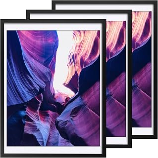 TWING Poster Frames 18X24 Picture Frames Sets of 3, Display pictures 16x20 with Mat or 18 x 24 without Mat, Black Frame For Wall Gallery Decor Mounting