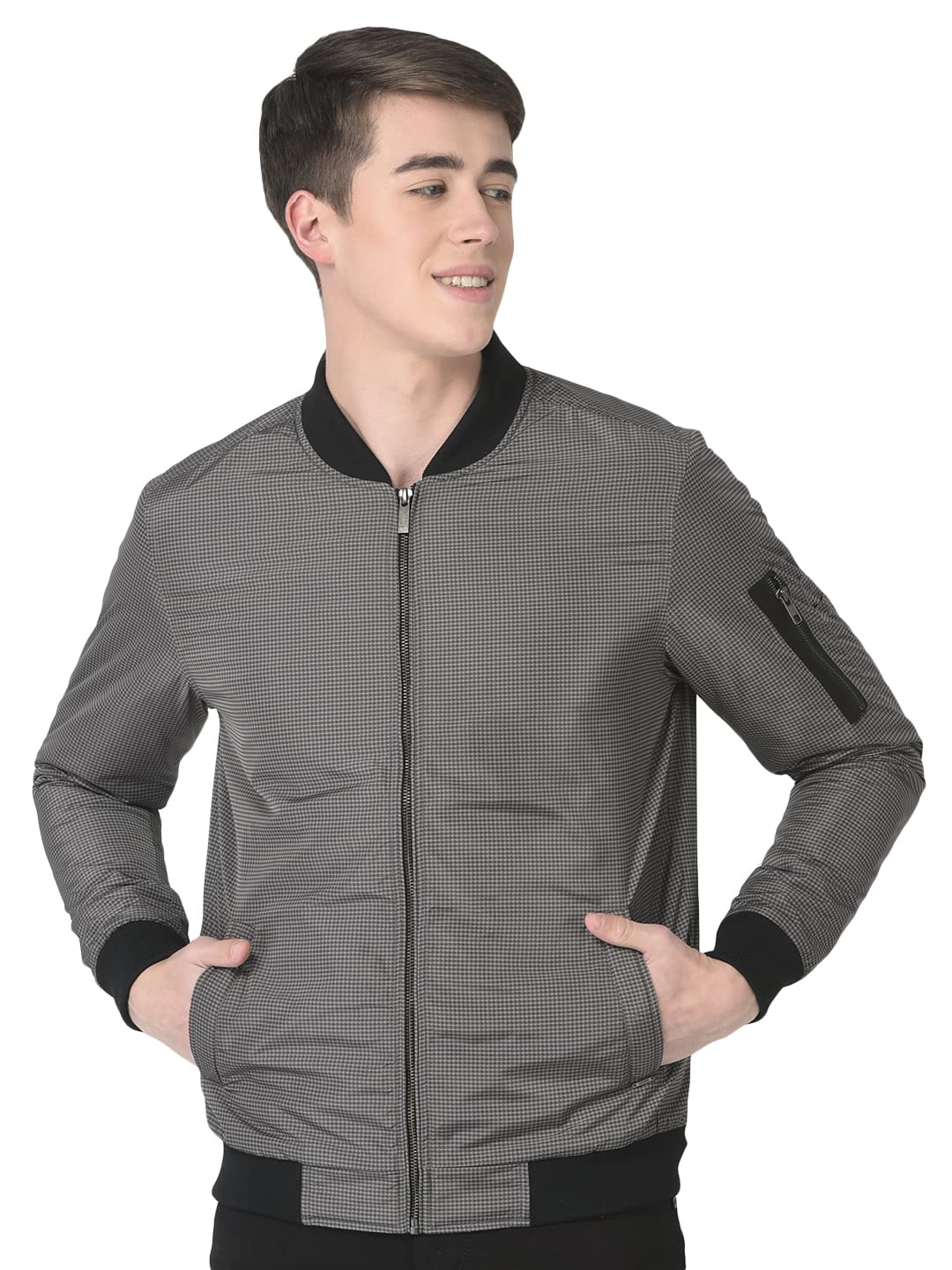 Crimsoune Club Men Navy Blue Printed Bomber Jacket Crimsoune Club Men Navy Blue Printed Bomber Jacket