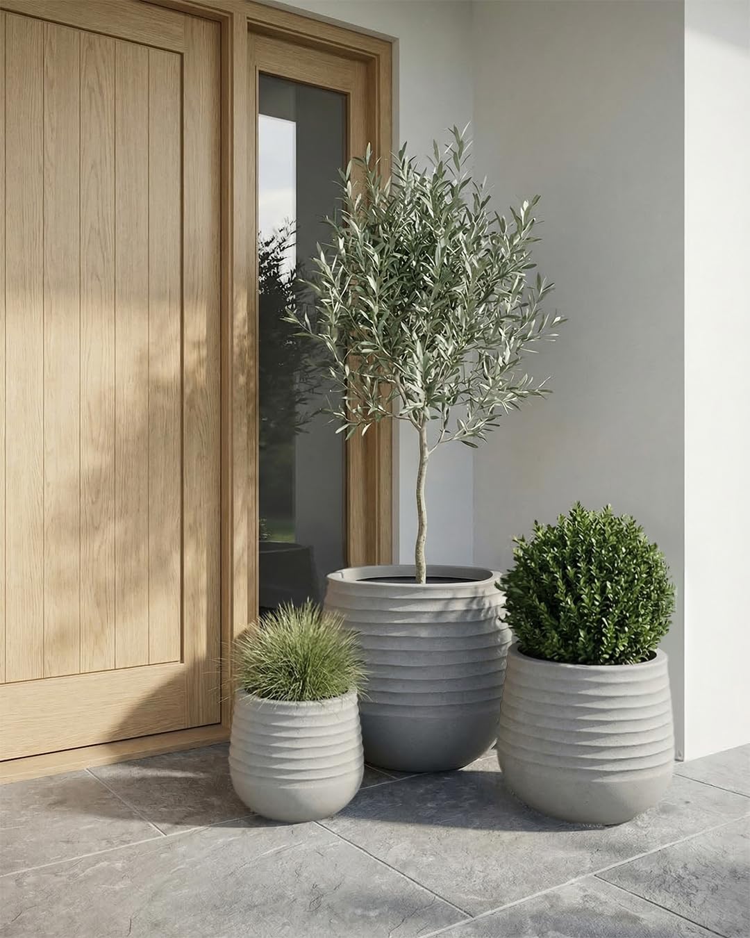 Mazovia Vaso fiori, per terrazza, balcone e casa, fioriera da esterno, 40x40x37 cm TERRA M resina di alta qualità, resistente ai raggi UV e al gelo, impermeabile, Grigio, effetto cemento, 1 pz.