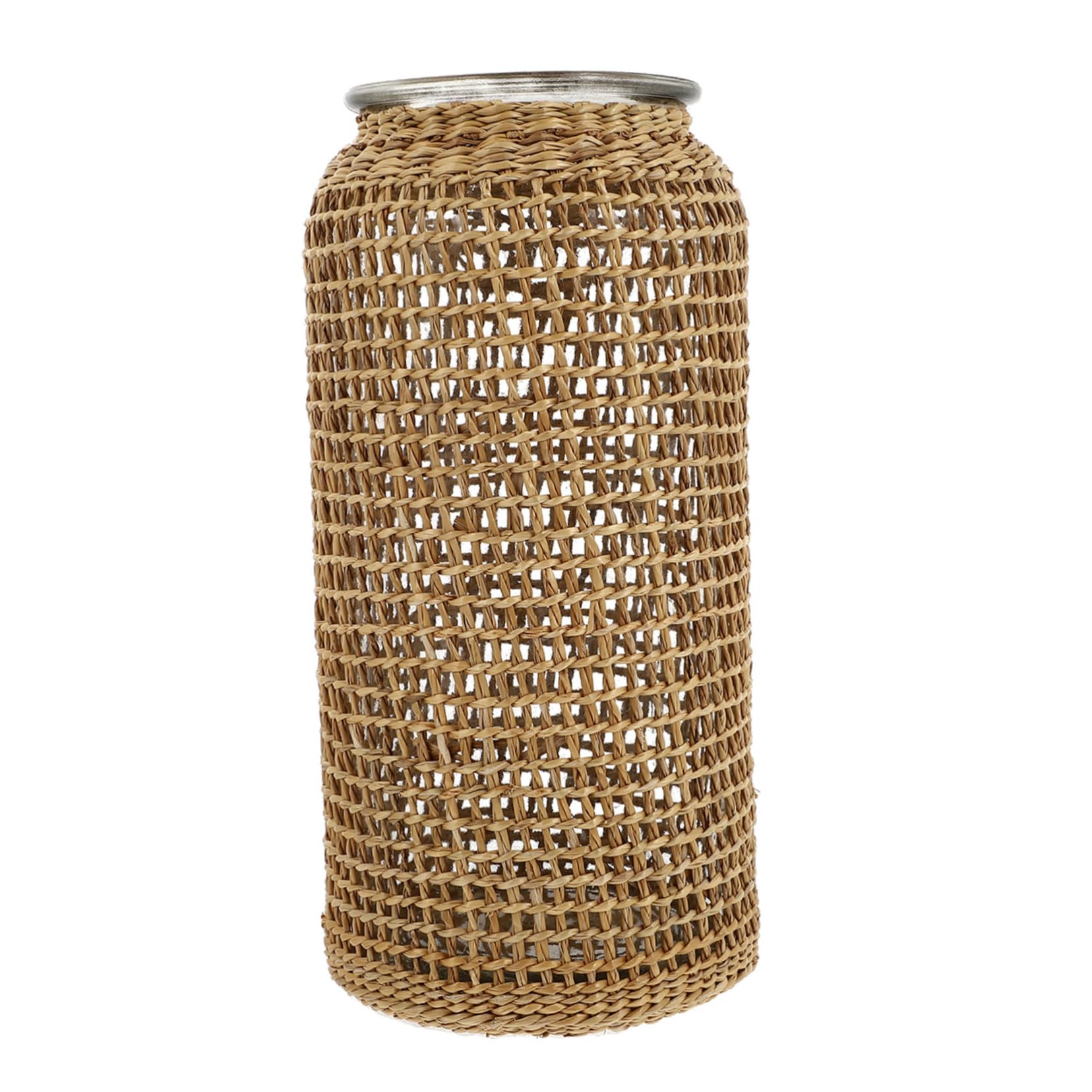 Vase hydroponique en verre et paille tressée délicate, ornement chic