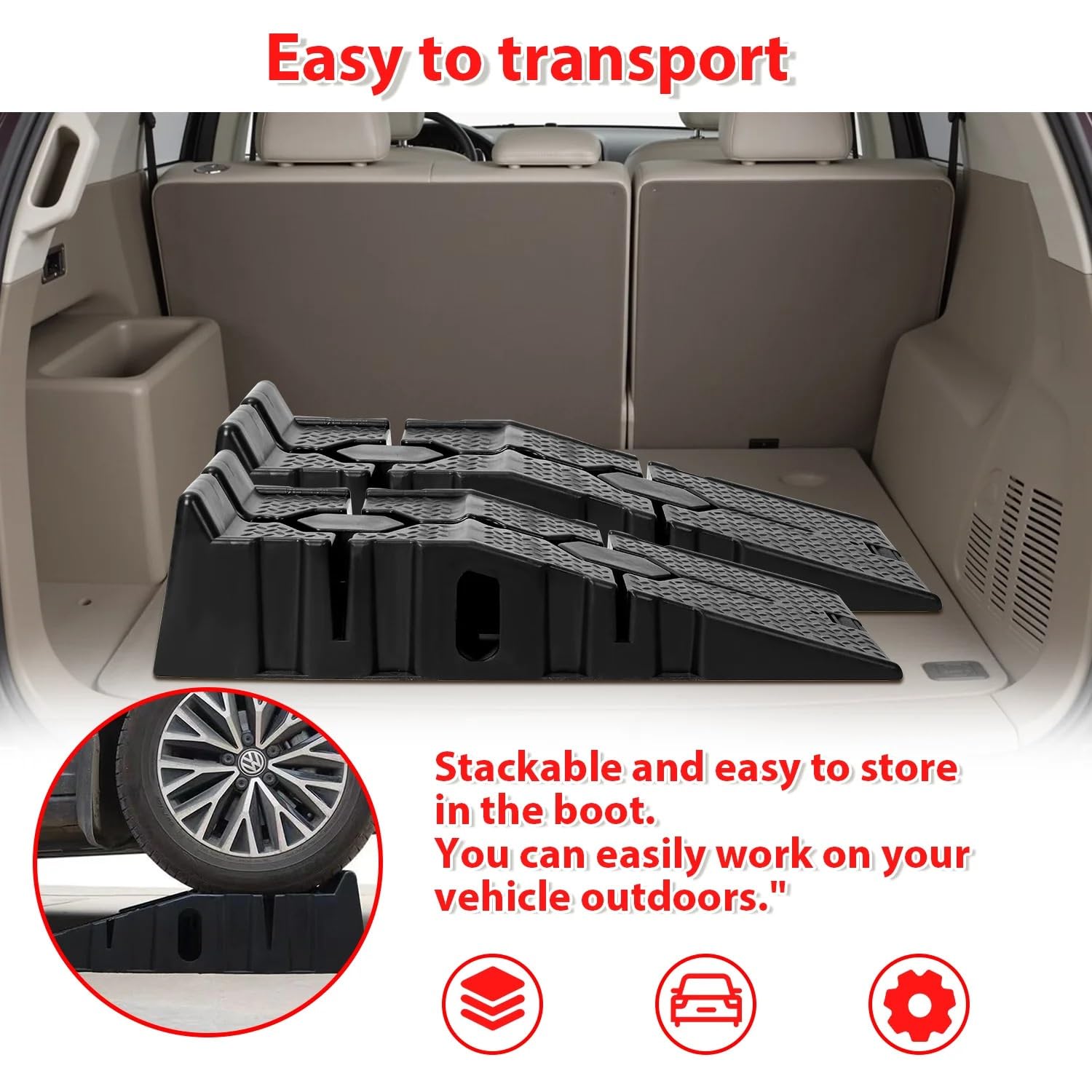 2PC przenośne rampy podjazdowe do kół samochodowych antypoślizgowy klin pod koło Heavy Duty zestaw ramp progowych do akcesoriów do przyczep samochodowych
