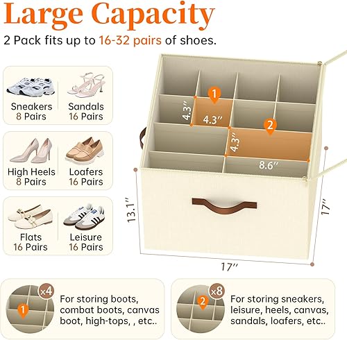 Miniatura 2 de Paquete de 3 organizadores de zapatos para armario, contenedores plegables de almacenamiento de zapatos, se adapta a 24-48 pares, caja organizadora