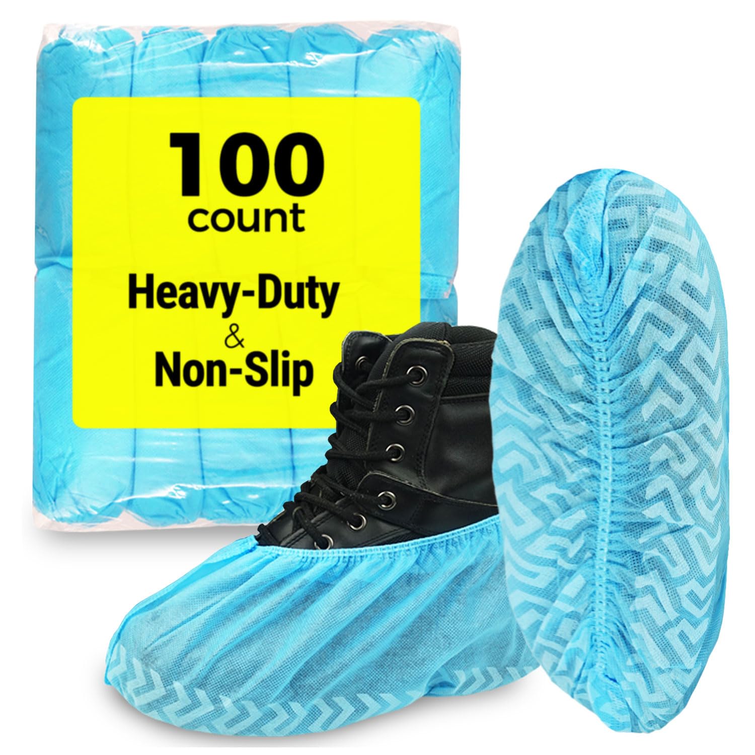 Shoe Covers Disposable Non Slip, 100 Count Heavy Duty Large Foot Covers for Shoes, Contractors Guards, Floor and Carpet Protectors Shoe Coverings, One