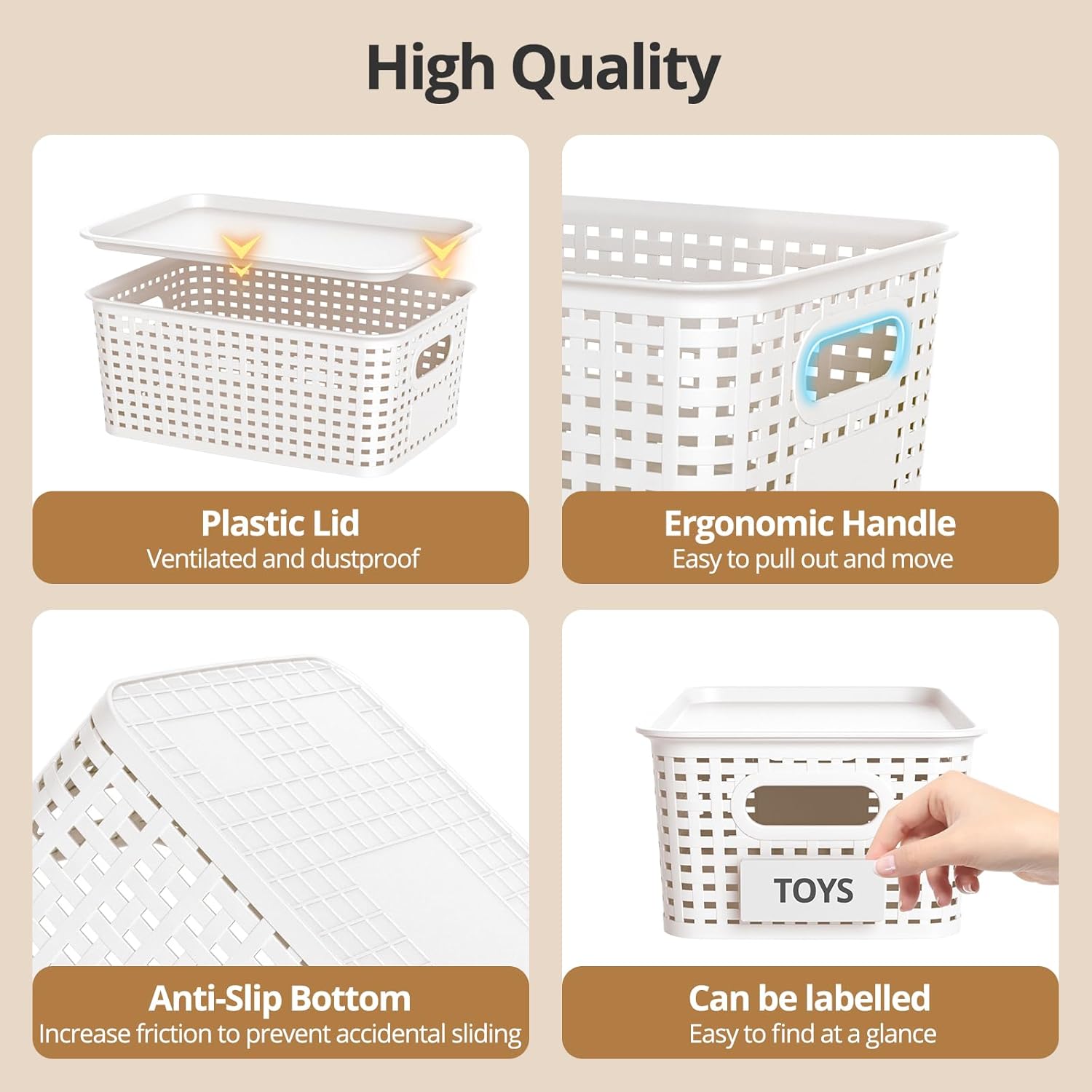 Plastic Storage Basket with Lid, Stackable Small Box Bins for Organizing and Containers for Shelves Drawers Desktop Closet Playroom Pantry Classroom Office Home, 8 Pack 10.2x7.2x4.1 Inch, White